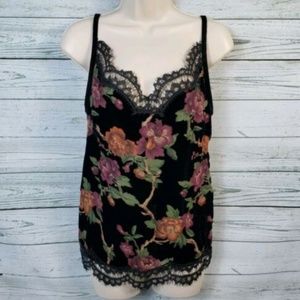 Max Studio Black Velvet Cami w/ Sheer Floral Print